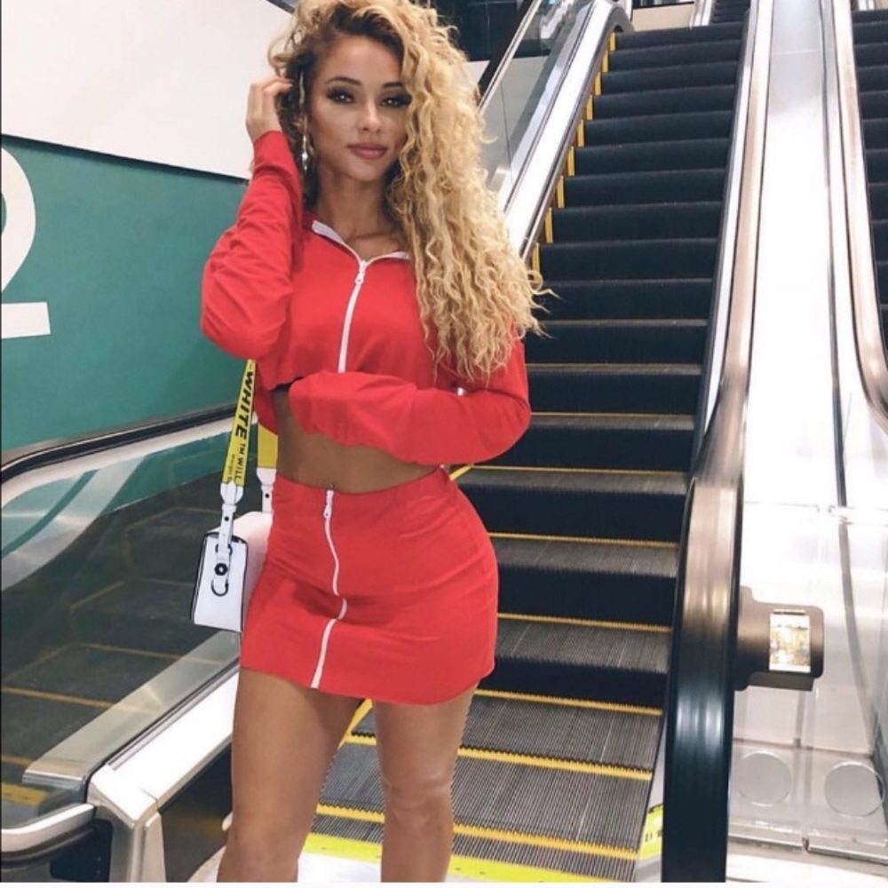 Fashion Nova matching skirt and hoodie set